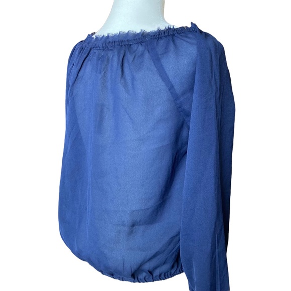 American Eagle long sleeve navy sheer blouse top with purple embroidery-Sz S - Picture 11 of 13